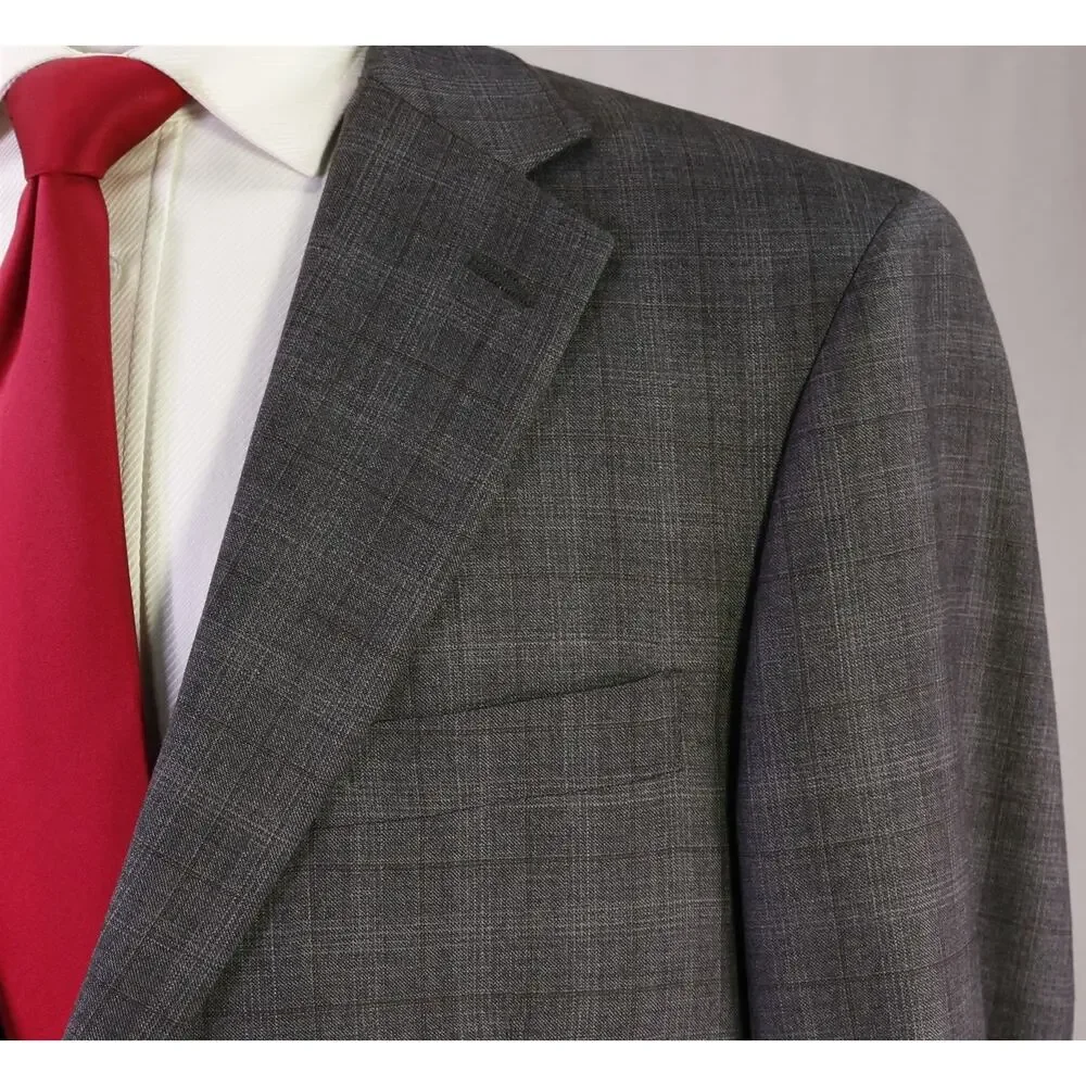 Hart Schaffner Marx Very Recent Gray Windowpane Plaid 2-Btn Wool Suit 44L
